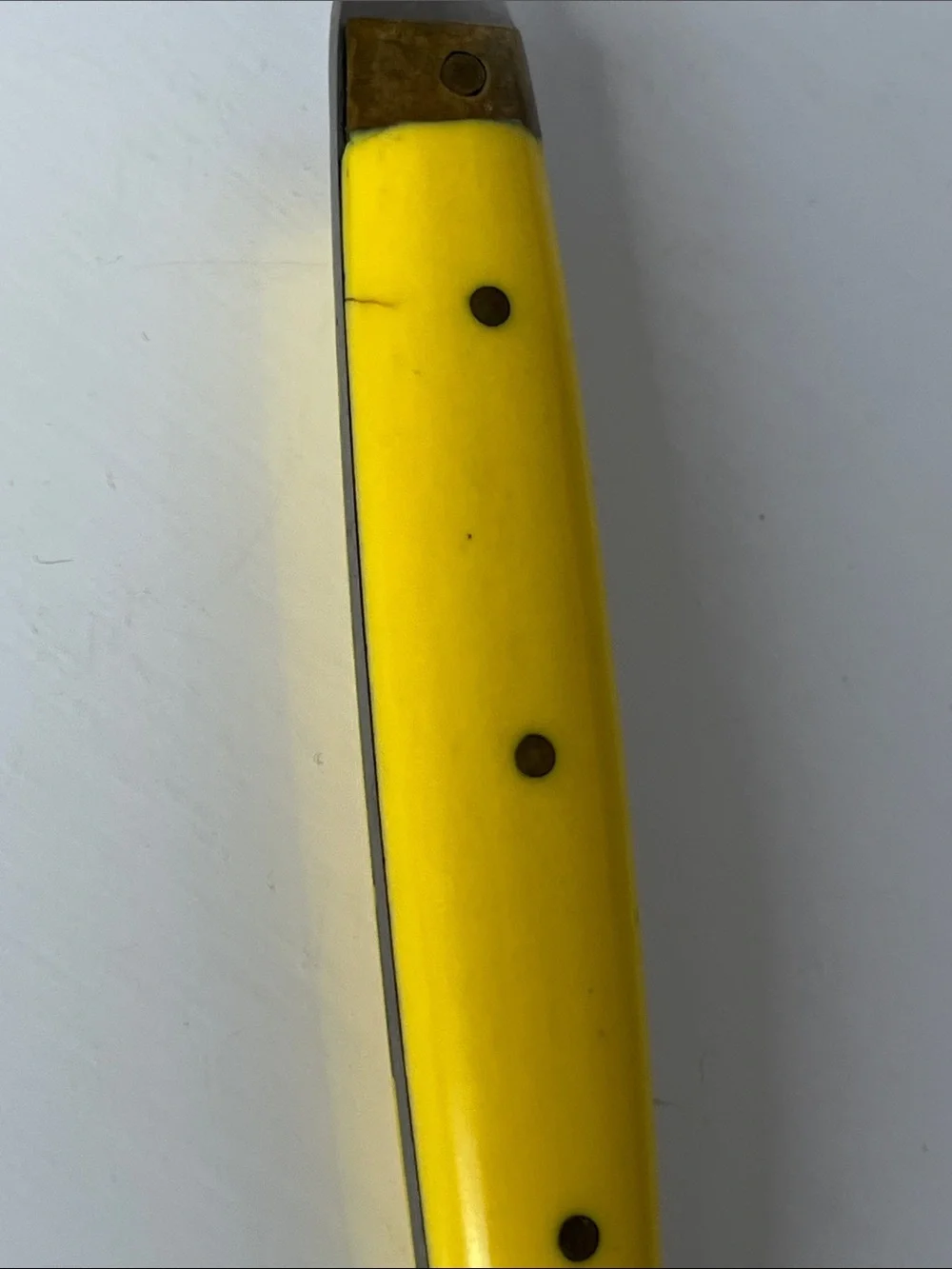 Vintage Bonniers France Yellow Handle Fork Set Brass Accent French Flatware